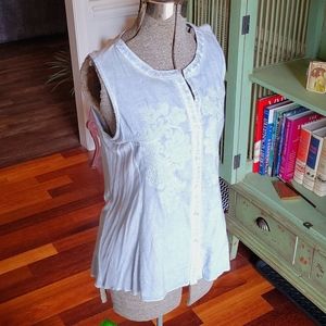 rxb Sleevess Lt Blue Floral Buttin Down Top M